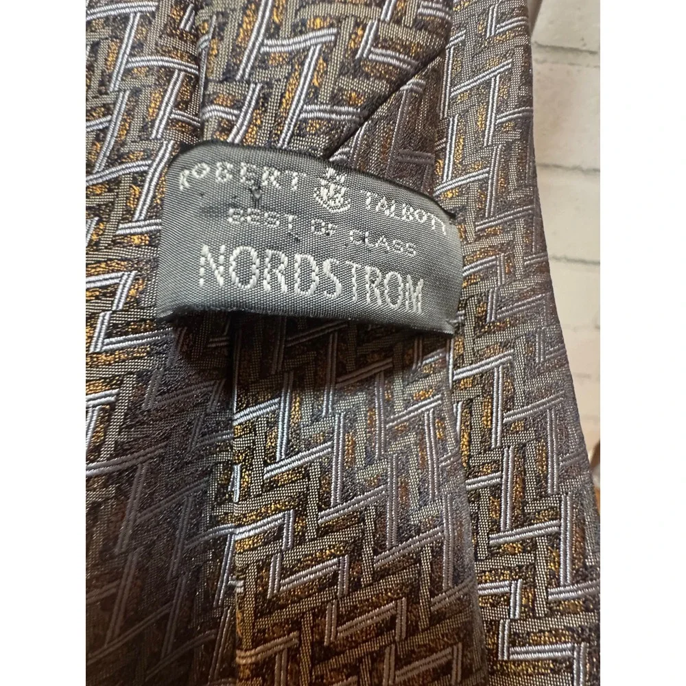Robert Talbott Best of Class Nordstrom Silk Tie Geometric Gold Silver Grey USA - Picture 3 of 6